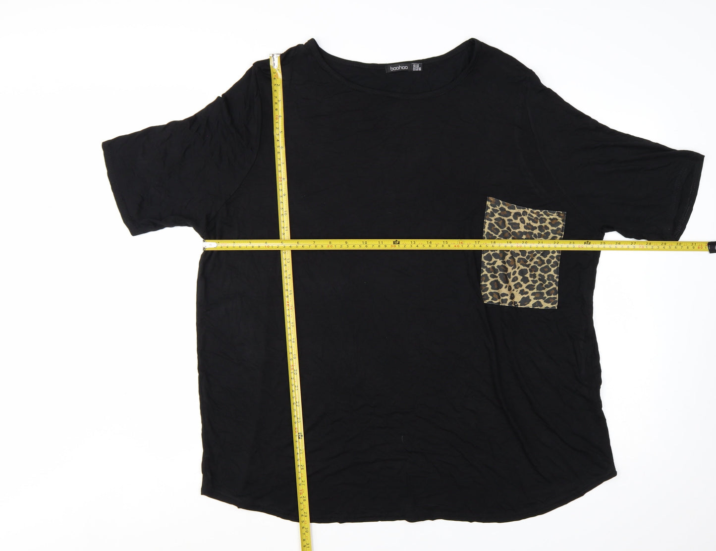 Boohoo Womens Black Leopard Pocket T-Shirt Plus Size 24