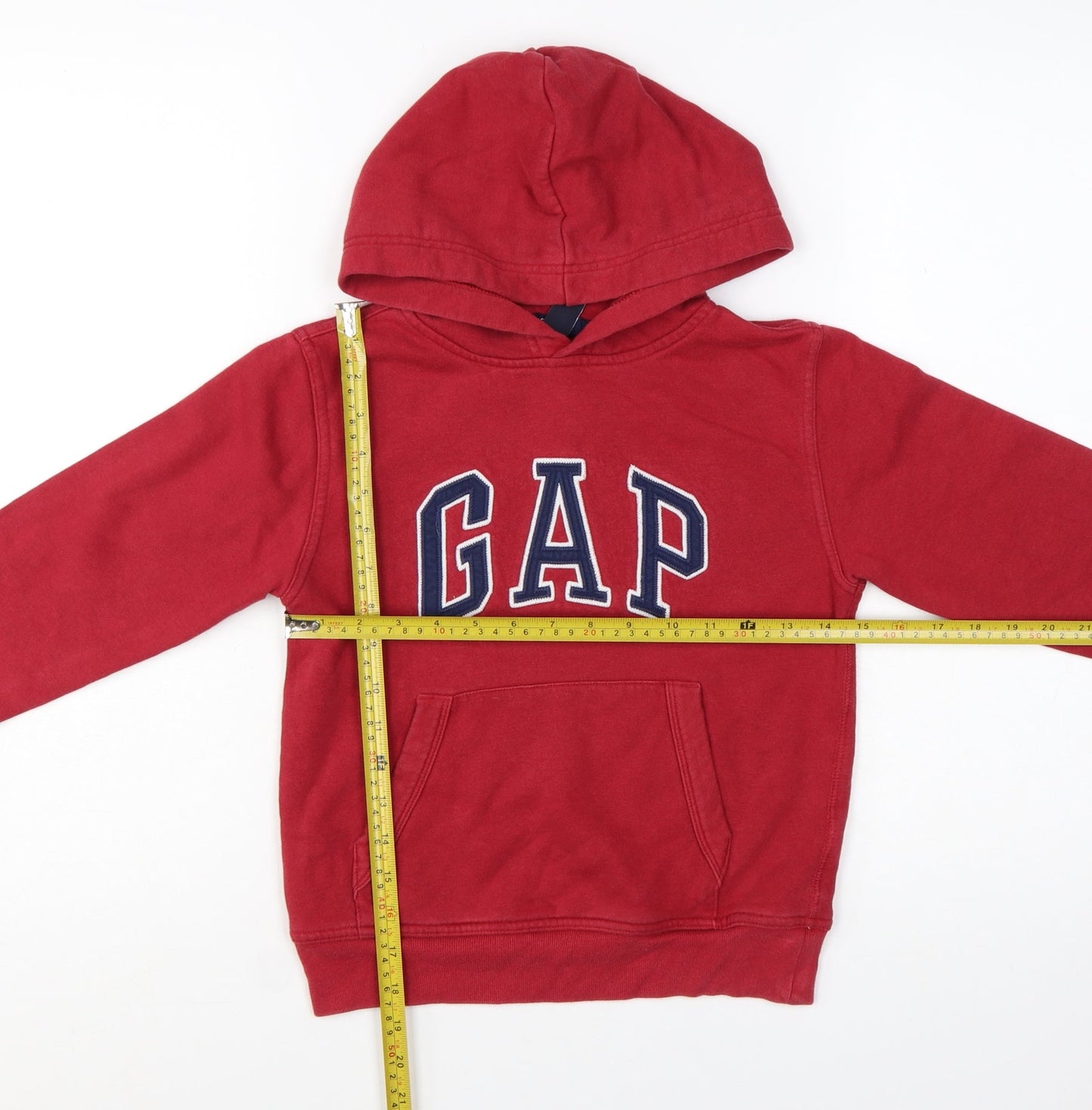 GAP Kids Boys Red Pullover Hoodie 6-7 Years Cotton Blend Logo Design