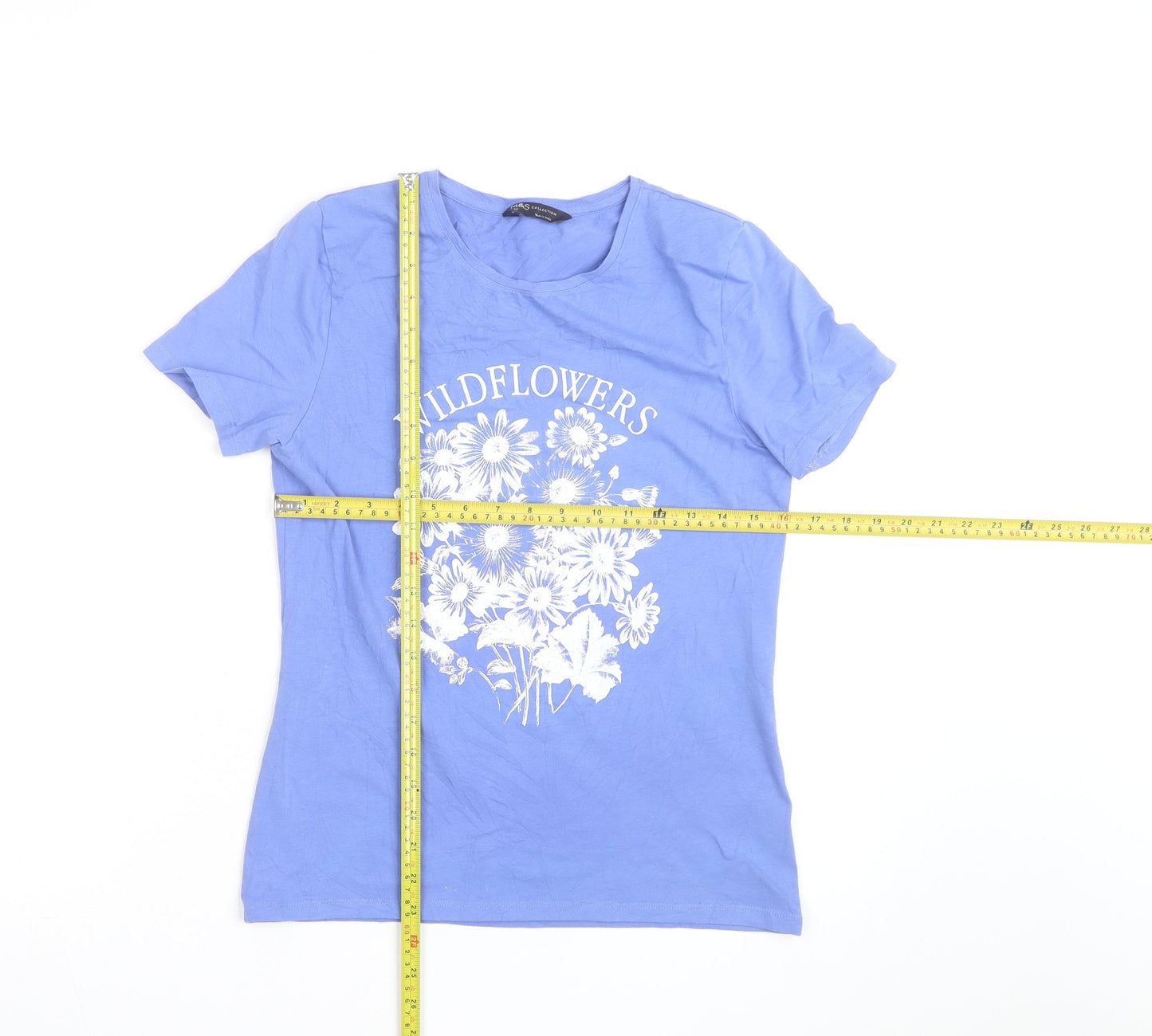 Marks and Spencer Women’s Blue Floral Print Cotton T-Shirt Size 12