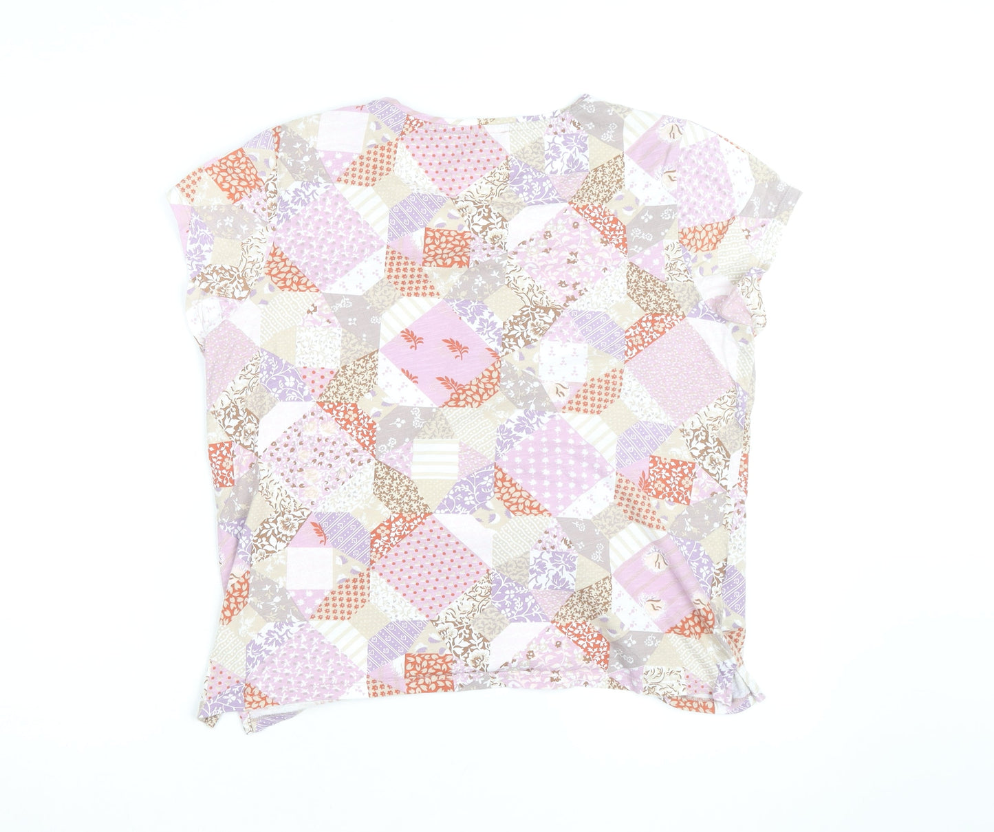Laura Ashley Womens Multicoloured Patchwork V-Neck Cotton Jersey Top Size 16
