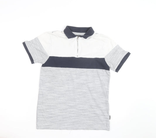 Burton Menswear London Men's Grey Colourblock Quarter Zip Polo Shirt Size S