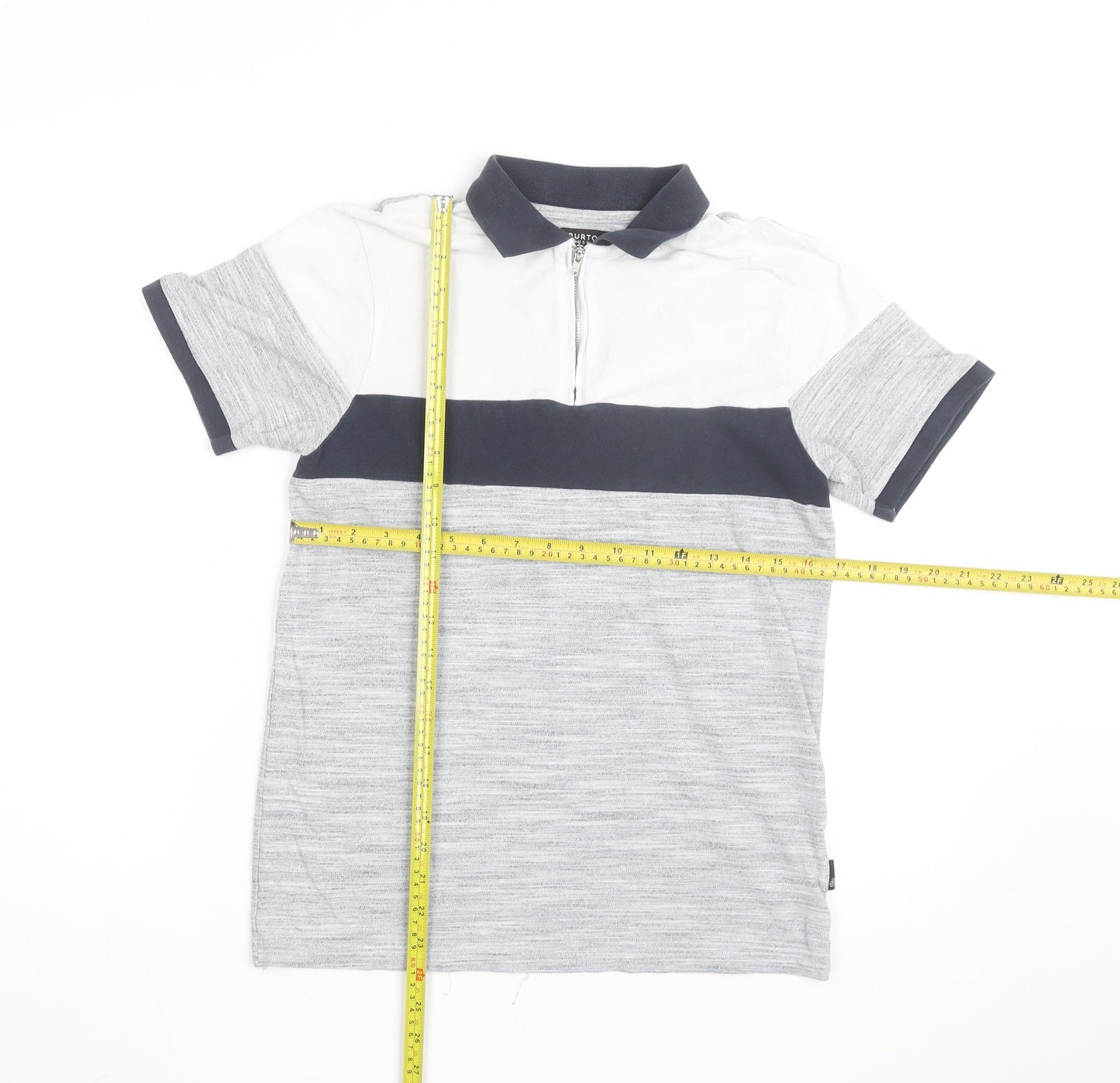 Burton Menswear London Men's Grey Colourblock Quarter Zip Polo Shirt Size S
