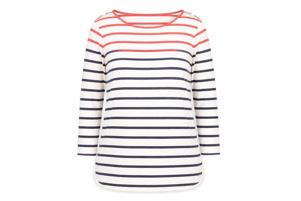 Oasis Women’s Multicoloured Striped 3/4 Sleeve Boat Neck Cotton Top M