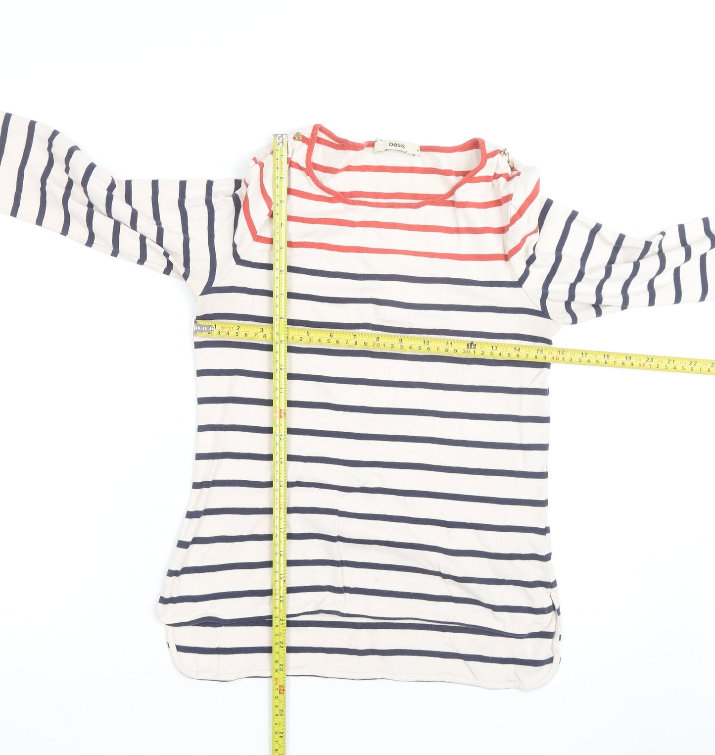 Oasis Women’s Multicoloured Striped 3/4 Sleeve Boat Neck Cotton Top M
