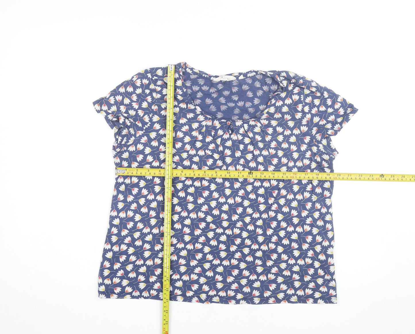 Seasalt Cornwall Women's Blue Floral Cotton Short Sleeve T-Shirt Size 14