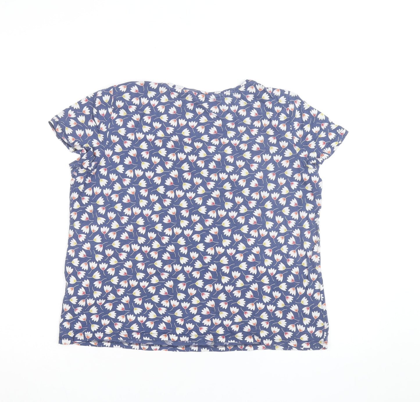 Seasalt Cornwall Women's Blue Floral Cotton Short Sleeve T-Shirt Size 14