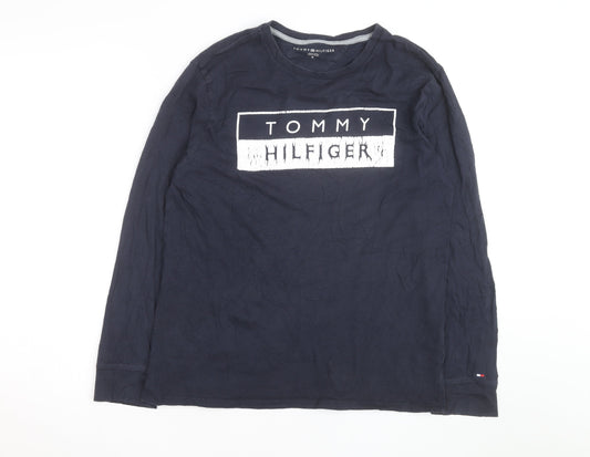 Tommy Hilfiger Men Blue Long Sleeve Crew Neck Cotton Top Size M