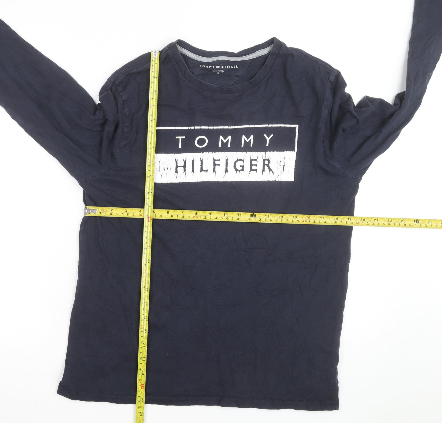Tommy Hilfiger Men Blue Long Sleeve Crew Neck Cotton Top Size M