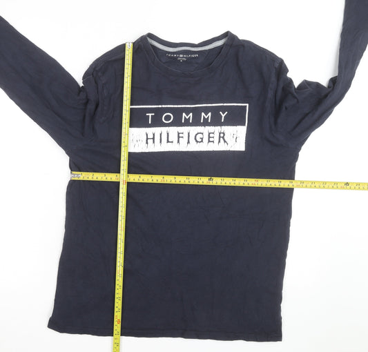 Tommy Hilfiger Men Blue Long Sleeve Crew Neck Cotton Top Size M