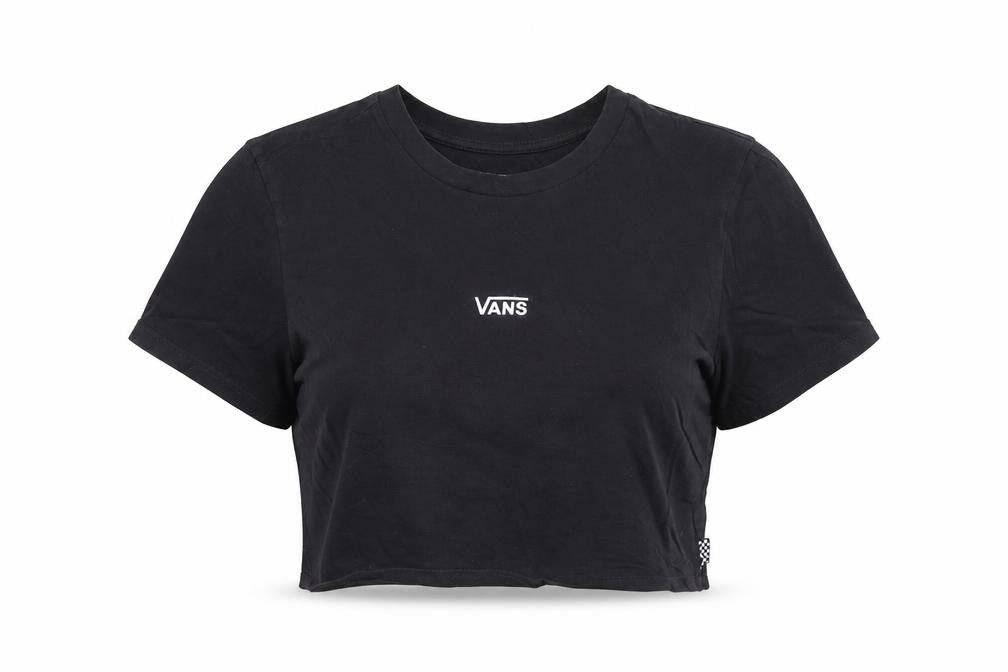 Vans Women’s Black Cropped T-Shirt Small Casual Logo Crew Neck