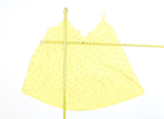 ASOS Design Petite Yellow Eyelet Cotton Camisole Top Size 8