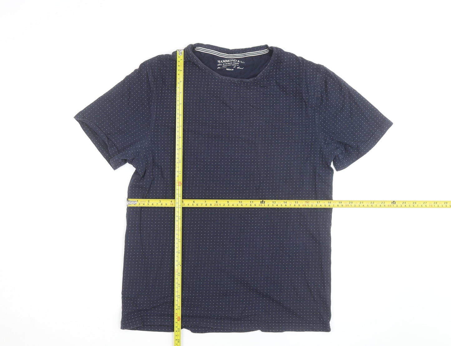 Hammond & Co. Men’s Navy Polka Dot Crew Neck Cotton T-Shirt Medium