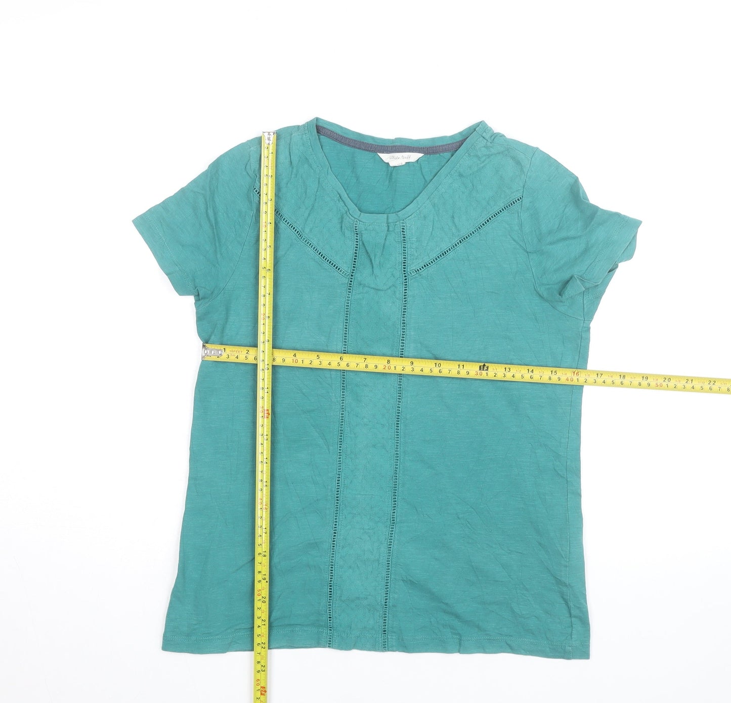 White Stuff Women's Green Cotton Short Sleeve V-Neck T-Shirt Size 10