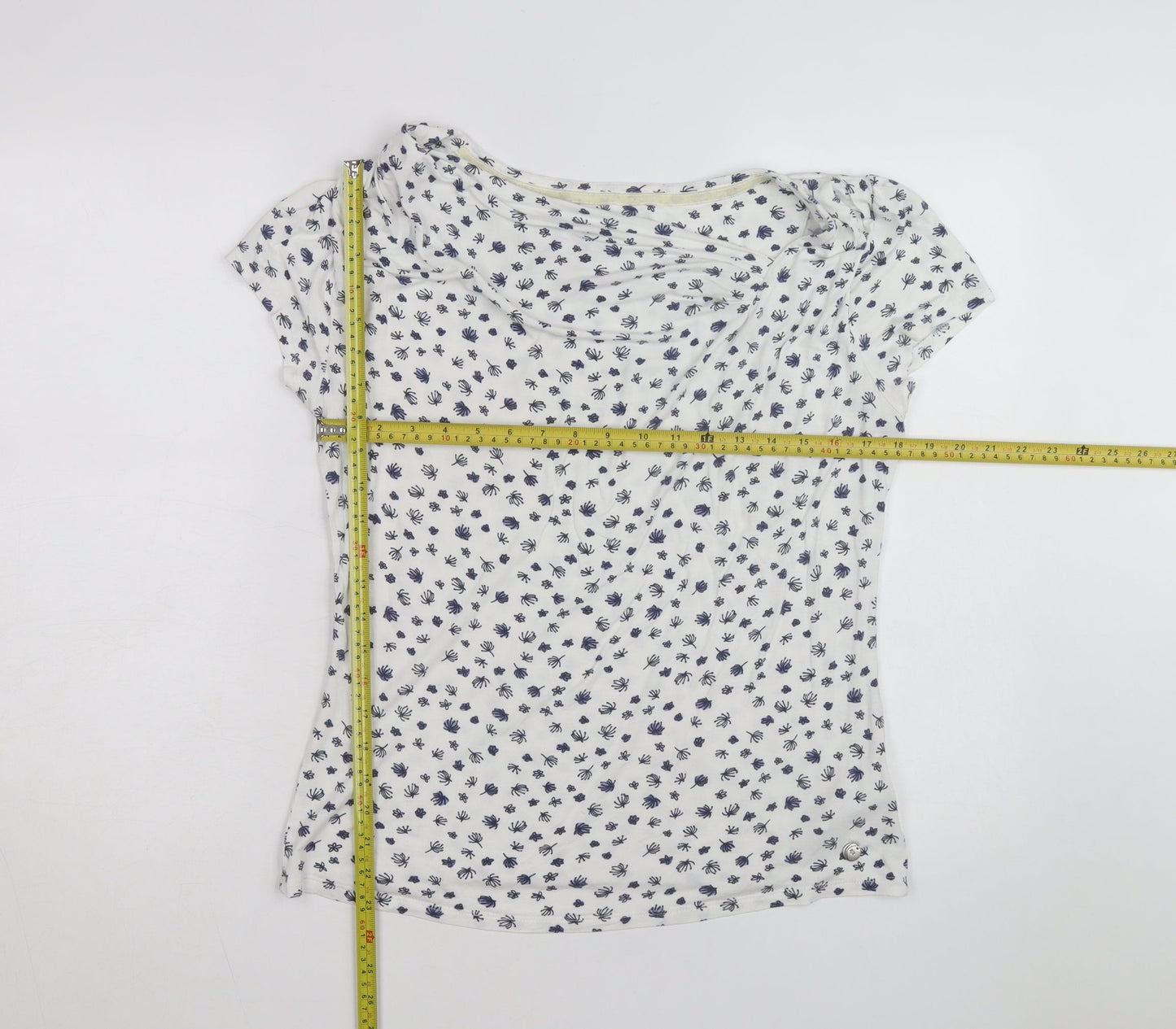 John Rocha Womens White Floral Cowl Neck Jersey Top Size 16