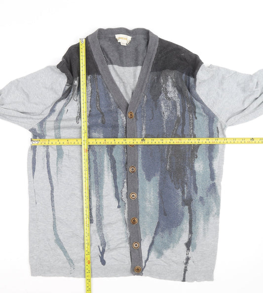 Diesel Men’s Grey Cotton Cardigan L Graphic V-Neck Long Sleeve