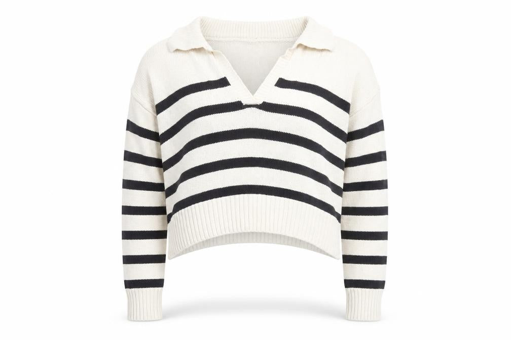 Cider Women's Beige Black Striped V-Neck Knit Jumper M