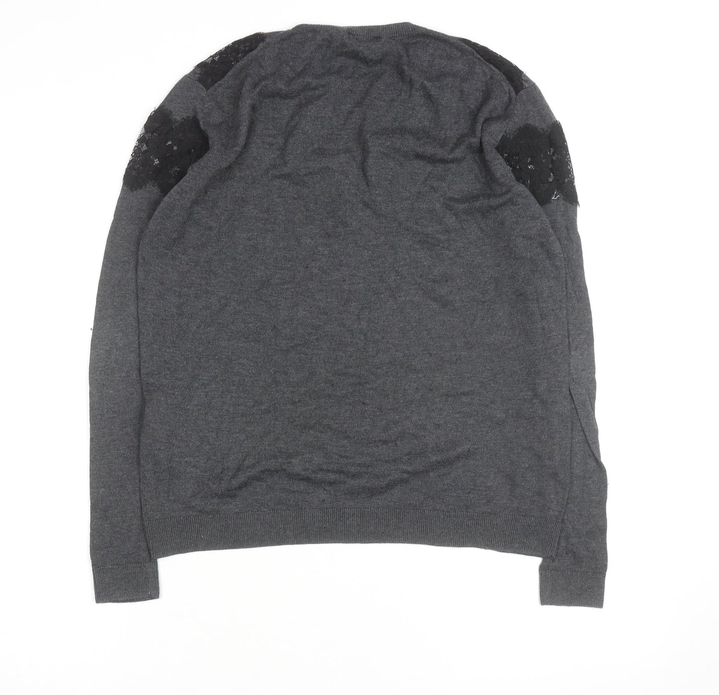 Warehouse Women Grey Lace Detail Crew Neck Jumper Size 10