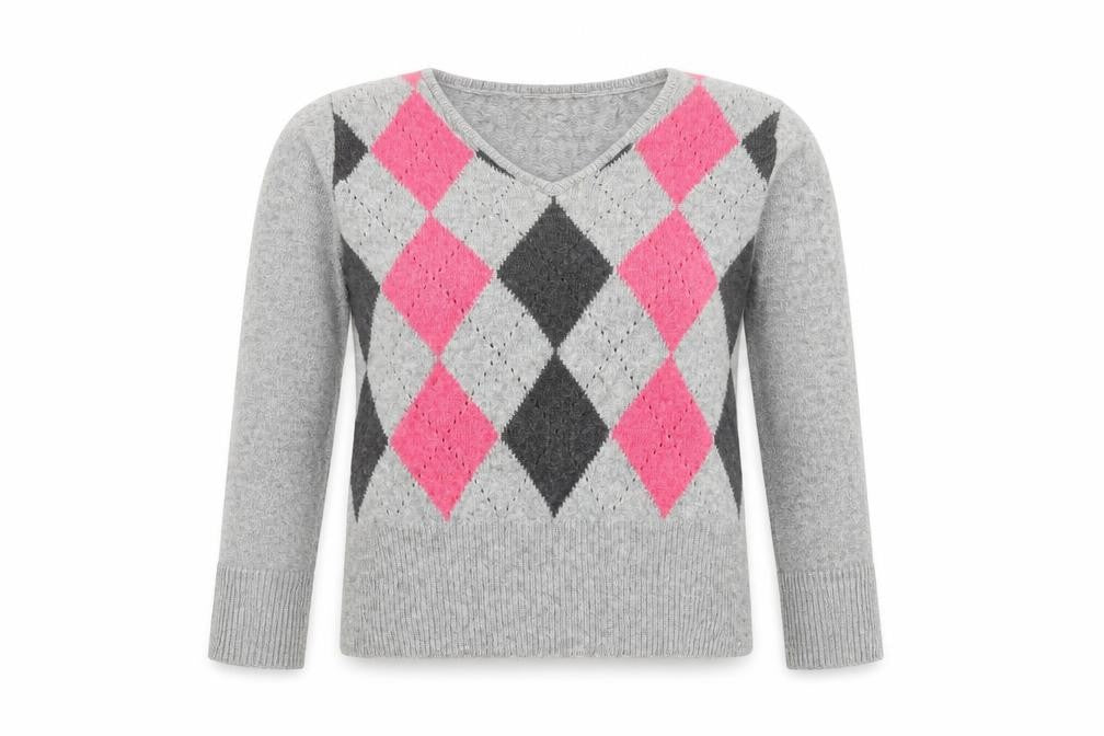 Country Casuals Petite Women's Grey Argyle V-Neck Knit Jumper M