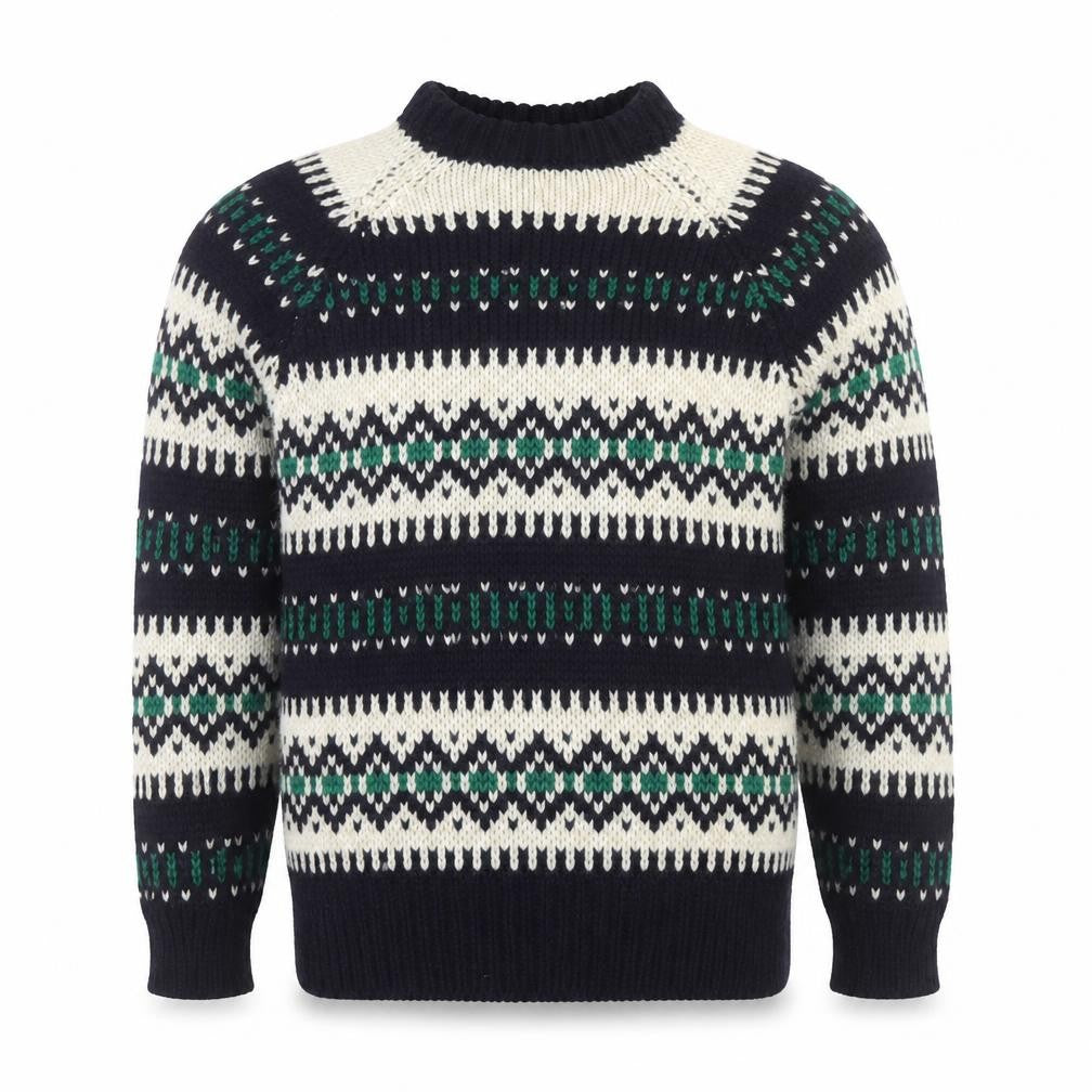 Rogroprop Knitwear Men's Blue Fair Isle Wool Jumper M