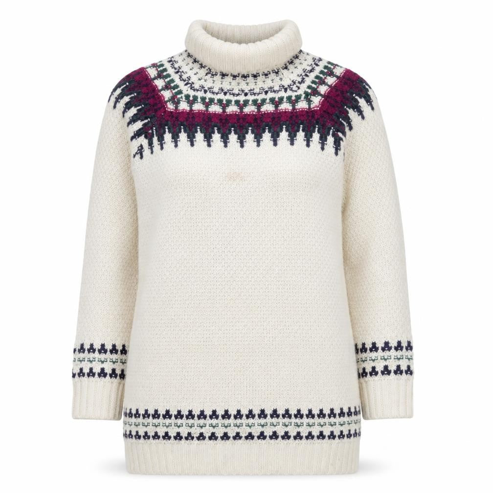 Marks & Spencer Women Beige Fair Isle Roll Neck Jumper Size 12