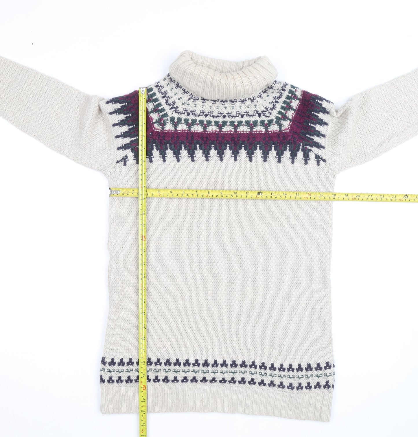 Marks and Spencer Women Beige Fair Isle Roll Neck Jumper Size 12