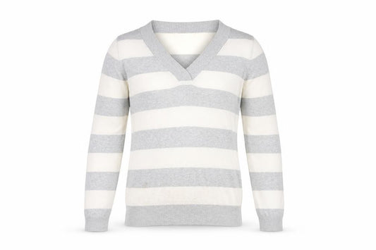 Gap Men's Grey Striped V-Neck Cotton Pullover Jumper Size M