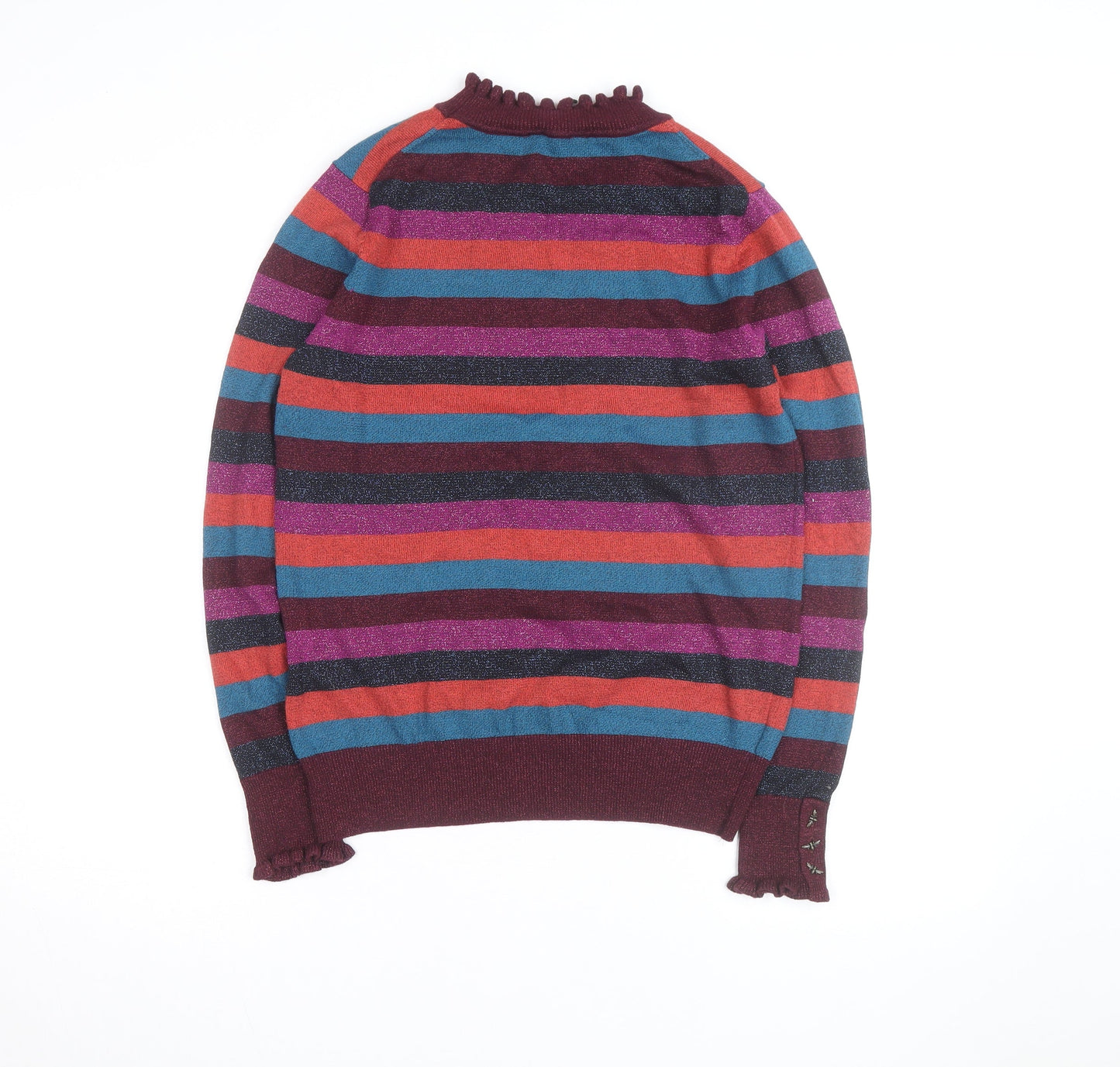 Joules Women's Multicoloured Striped Mock Neck Jumper Size 12