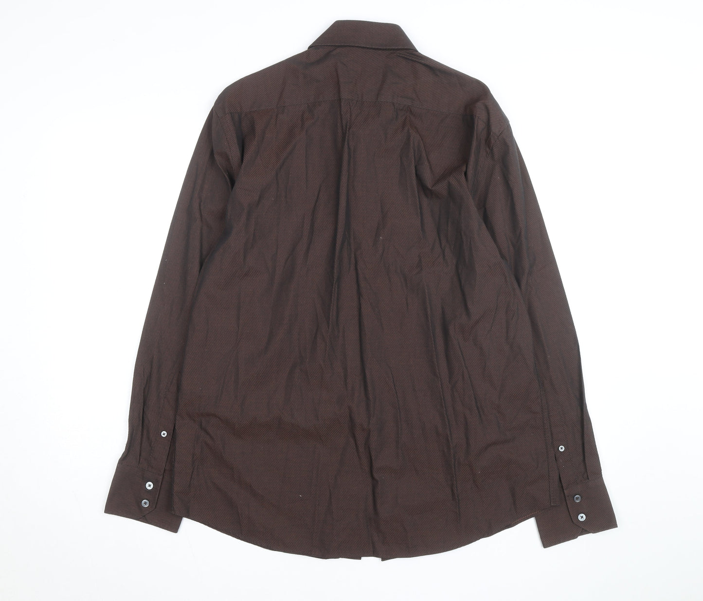 Next Men's Brown Striped Cotton Long Sleeve Button-Up Shirt L