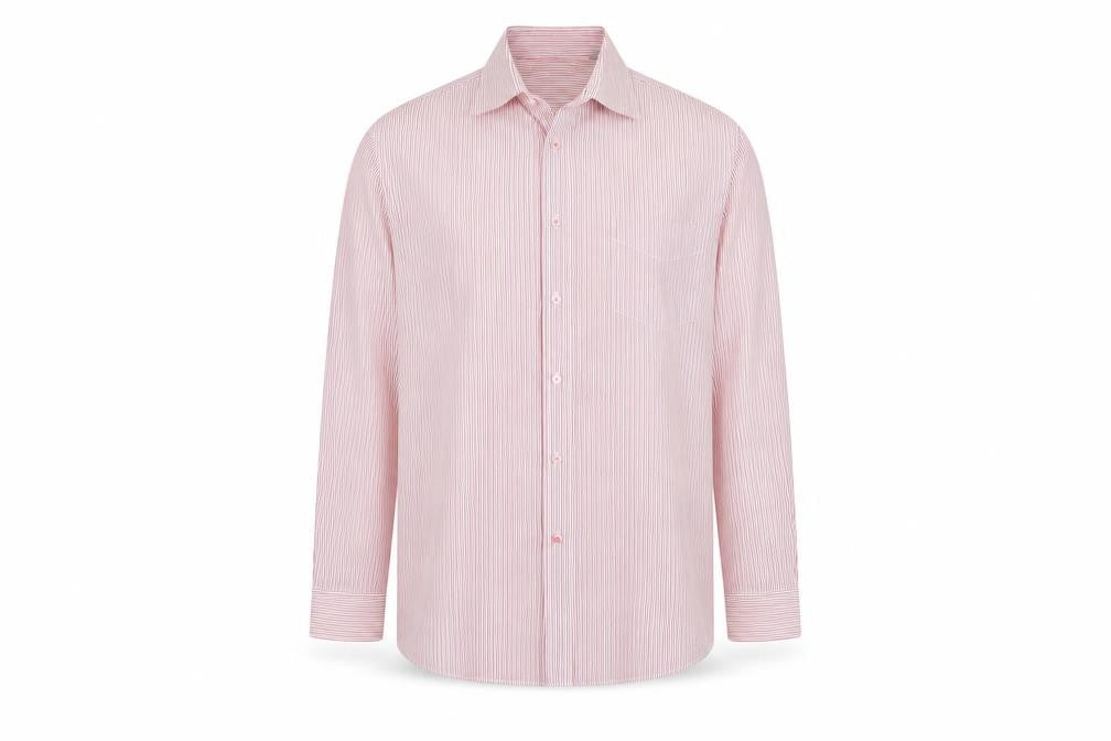 Front view of Taylor & Wright Men's Red Striped 16.5in Non-Iron Cotton Blend Shirt