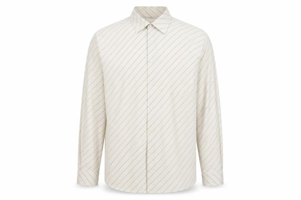 Burton Men's Beige Striped Long Sleeve Cotton Button-Up Shirt Size L