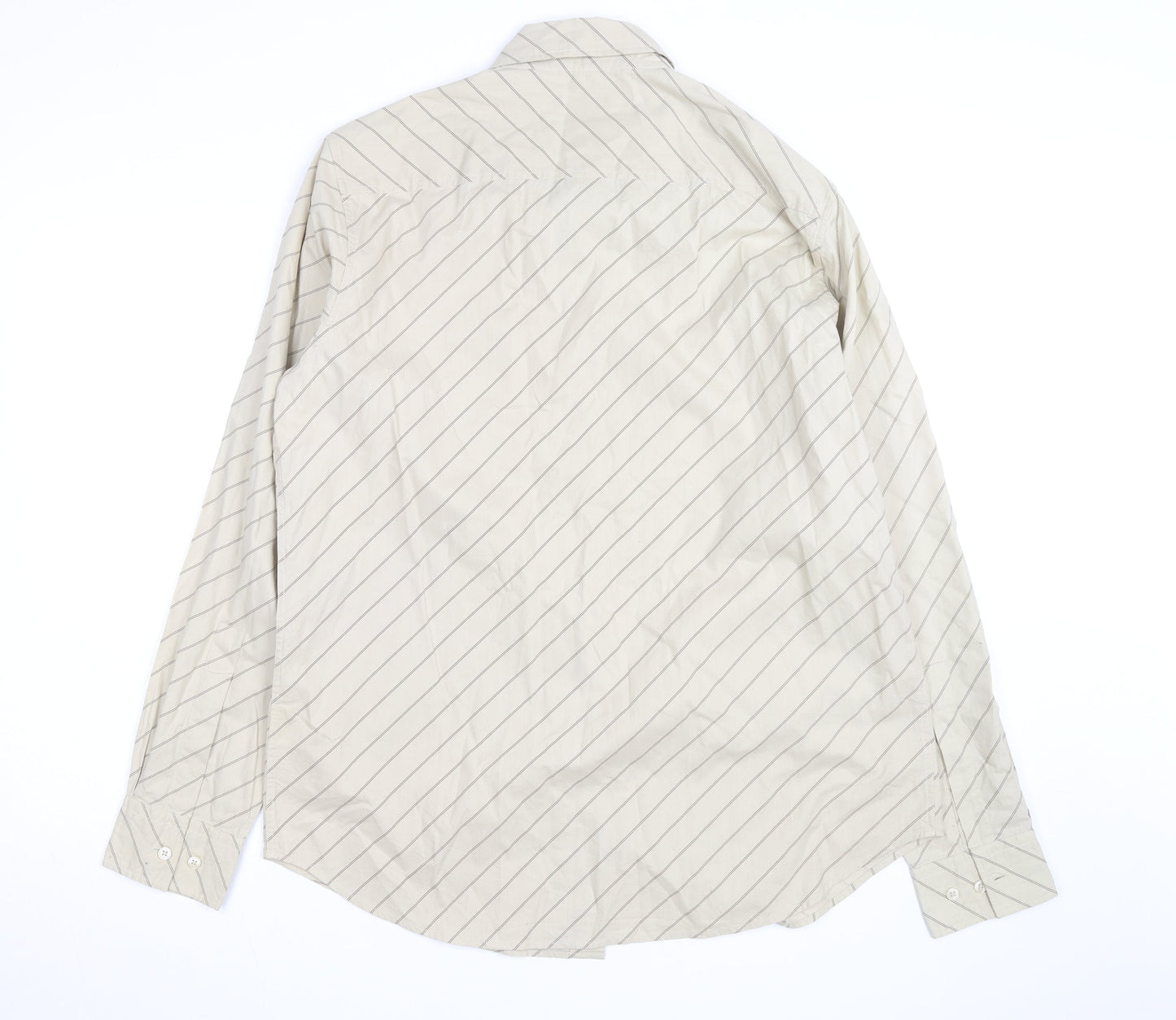 Burton Men's Beige Striped Long Sleeve Cotton Button-Up Shirt Size L