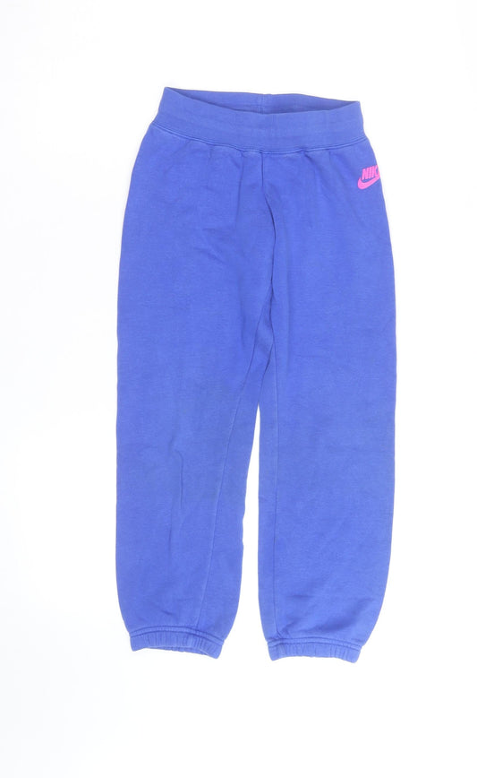 Nike Girls Blue Sweatpants Jogger Style Size S Elastic Waist Activewear