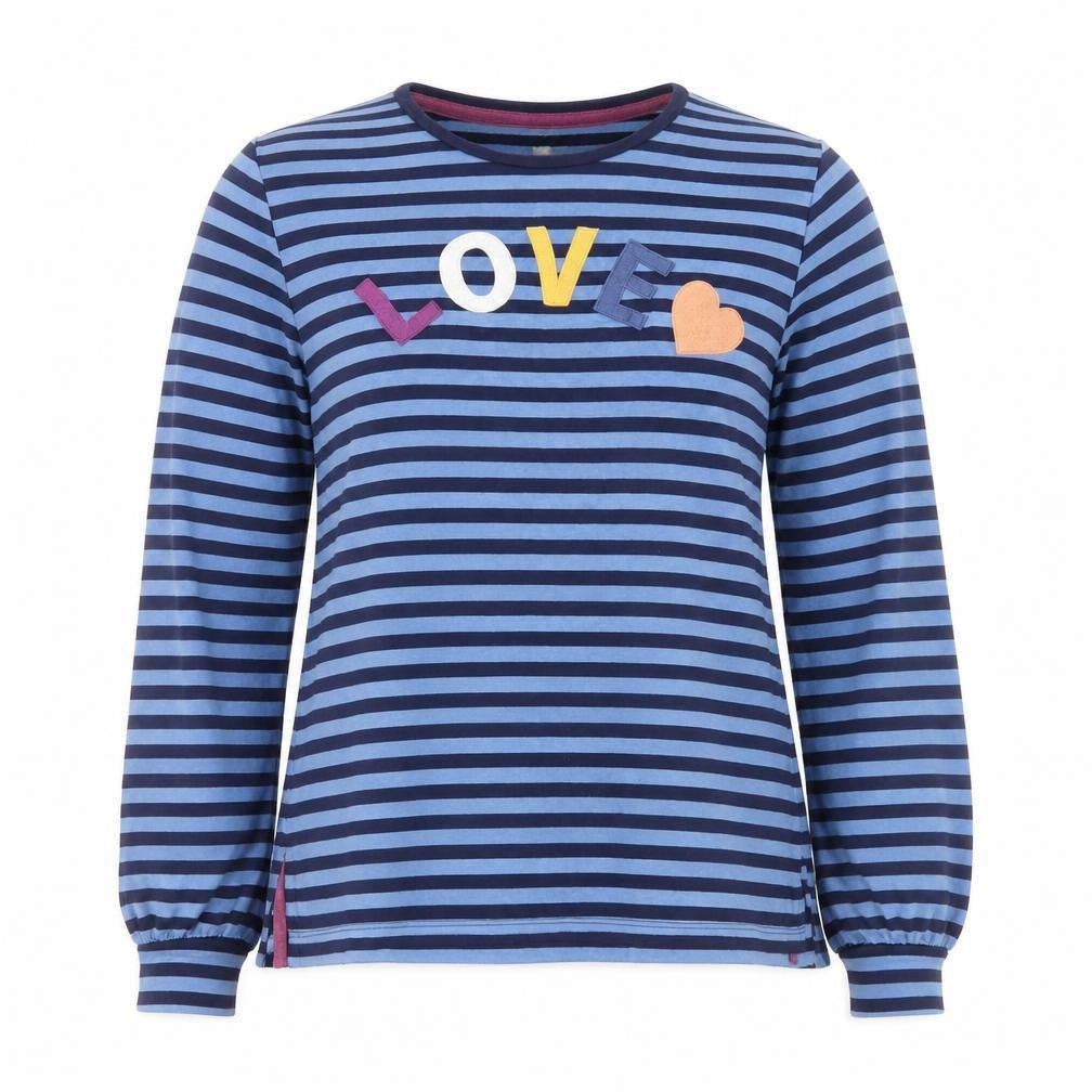 Oasis Mens Blue Striped LOVE Long Sleeve Cotton Top M