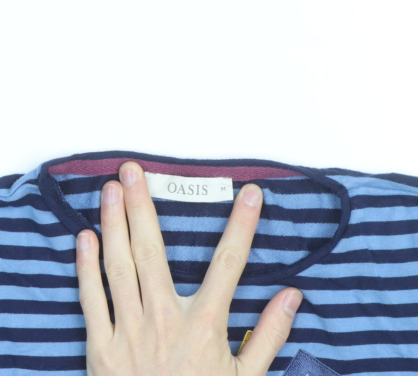 Oasis Unisex Adults Blue Striped LOVE Long Sleeve Cotton Top M