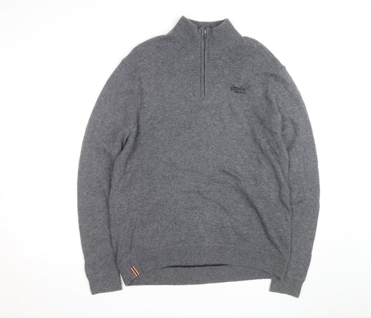 Superdry Men's Grey XL 1/4 Zip High Neck Jumper