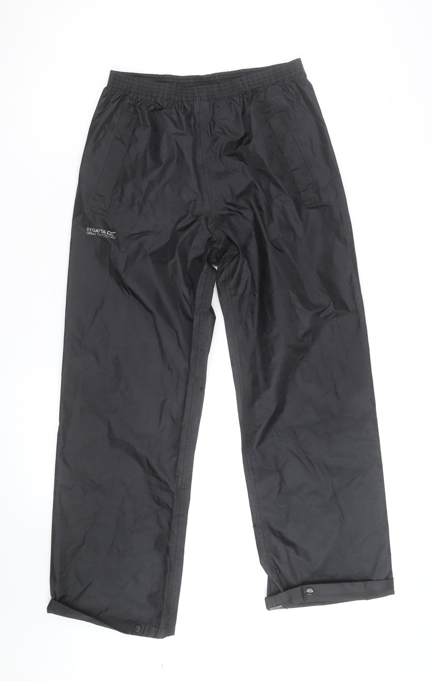 Regatta Boys Black Waterproof Rain Trousers 11-12 Years Lightweight Elastic Waist