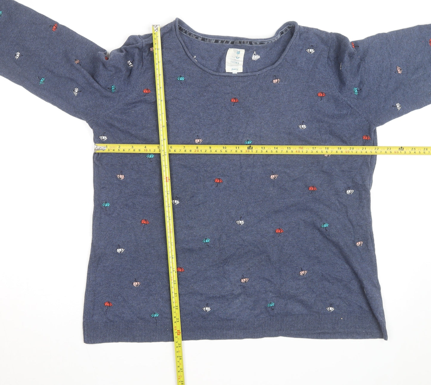 Mantaray Women Blue Embroidered Umbrella Cotton Jumper Size 20