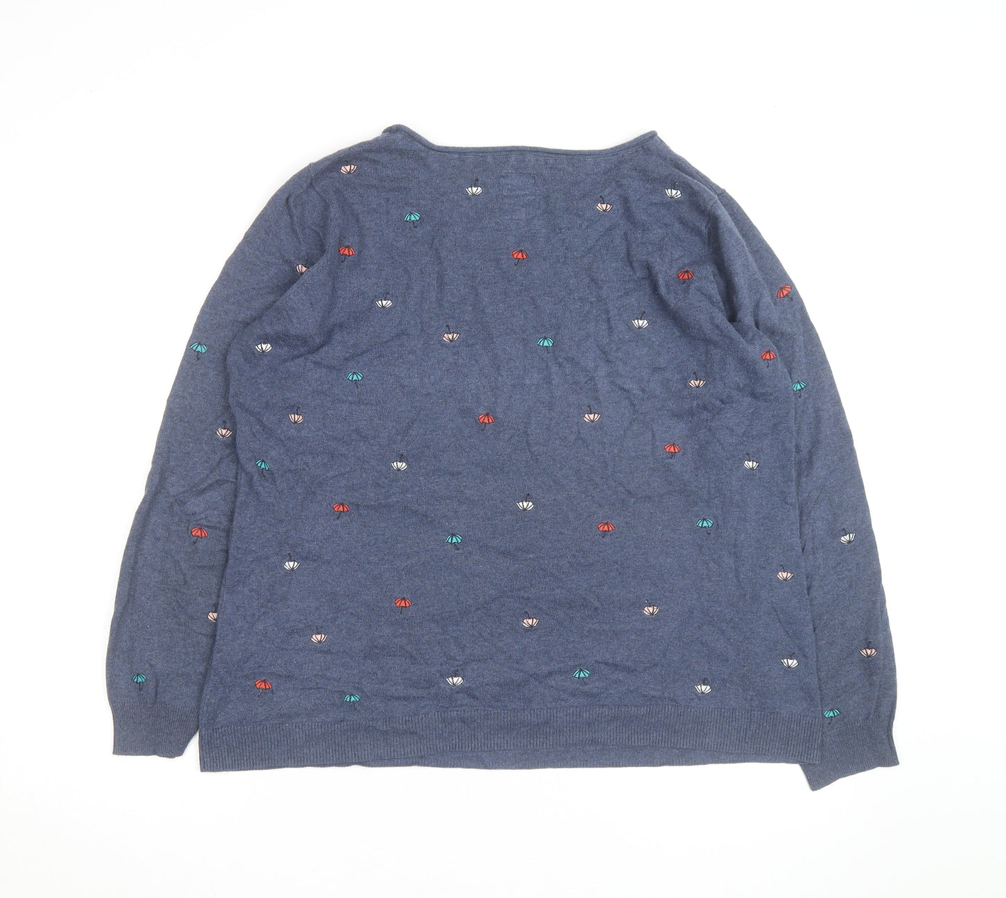 Mantaray Women Blue Embroidered Umbrella Cotton Jumper Size 20