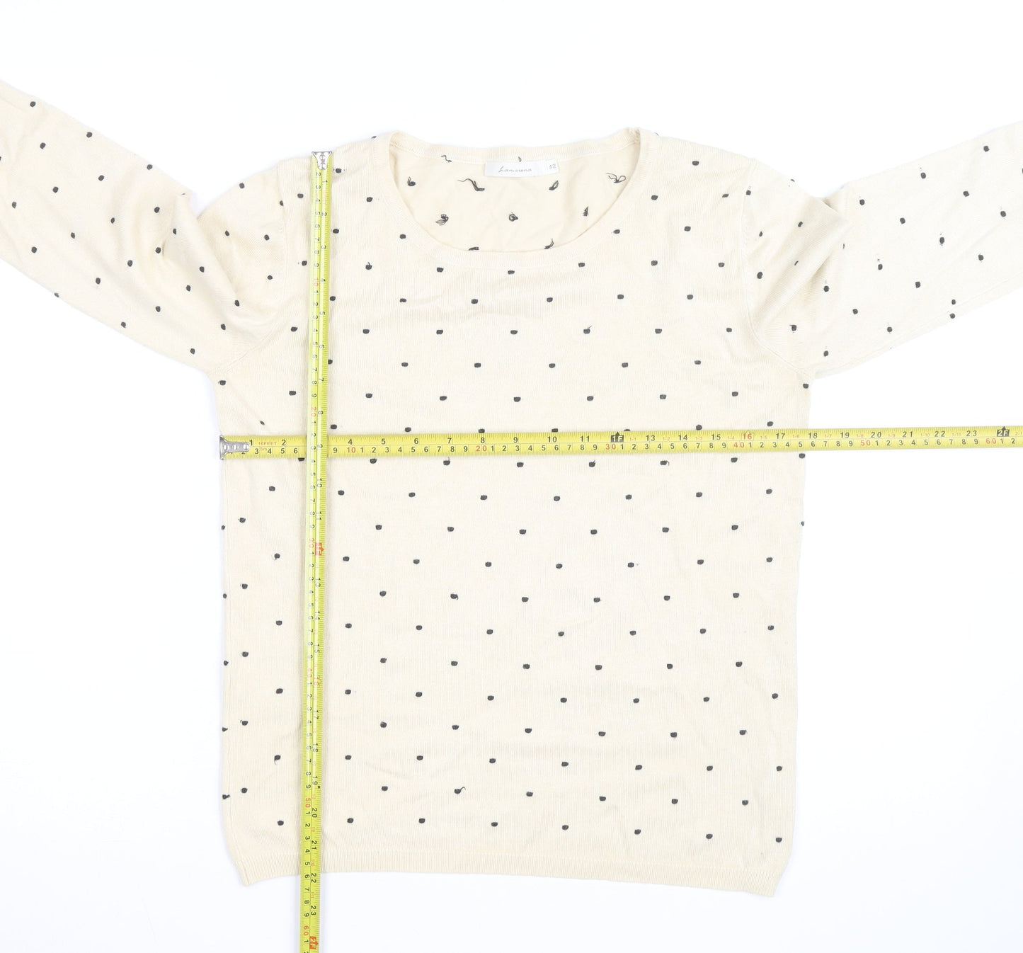 Lamorena Men Beige Polka Dot Lightweight Crew Neck Jumper Size L