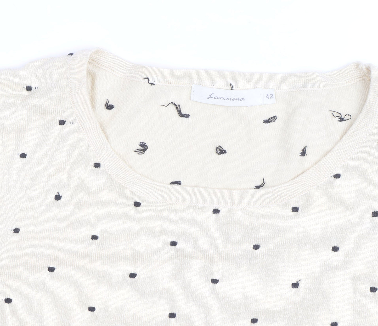 Lamorena Men Beige Polka Dot Lightweight Crew Neck Jumper Size L