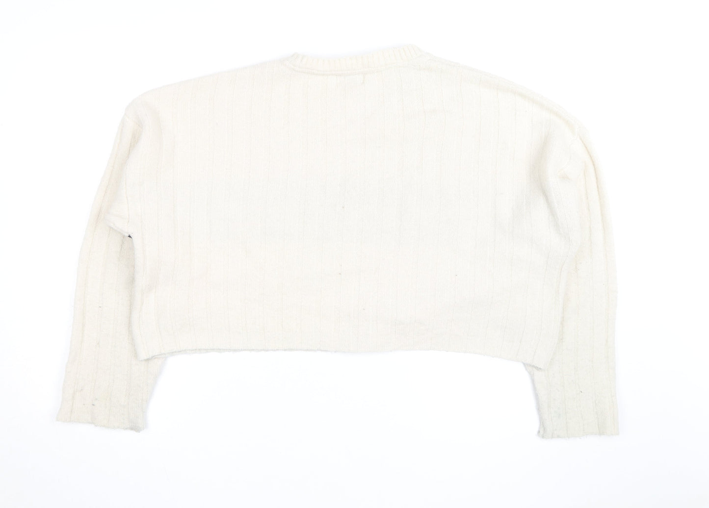Pull&Bear Teens Ivory Striped Crew Neck Knit Jumper Size M