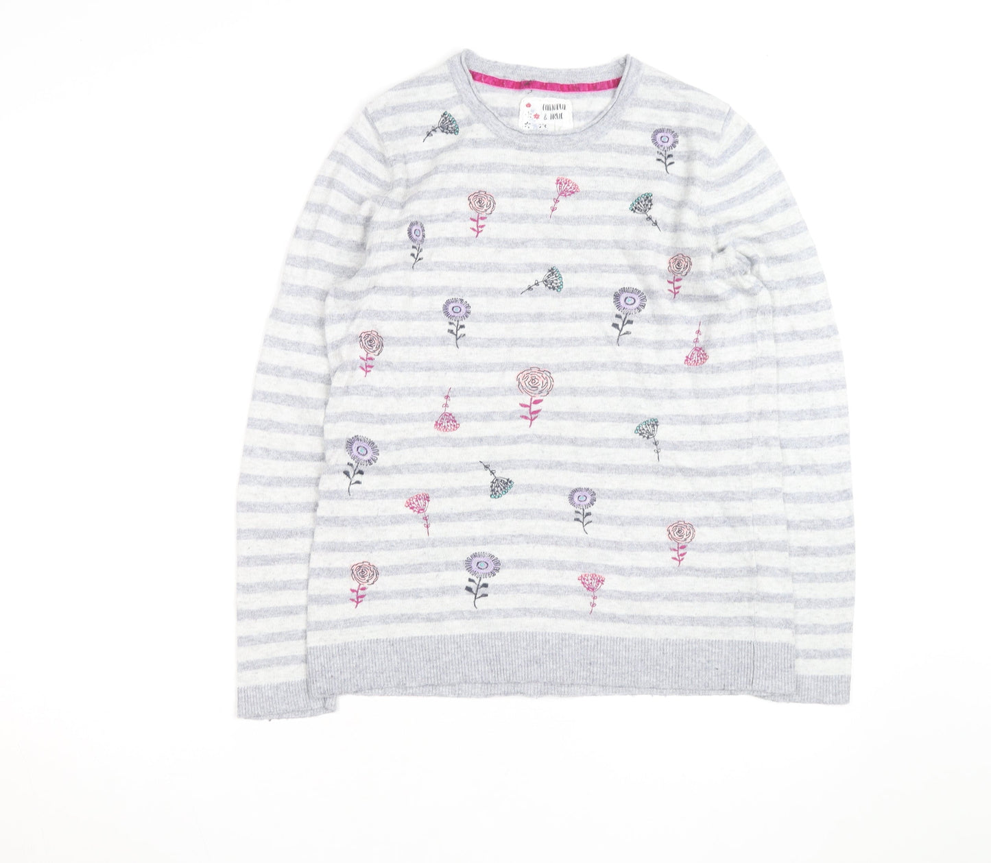 Mantaray Women Grey Floral Striped Pullover Jumper Size 14