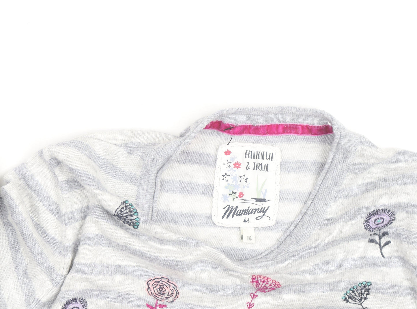 Mantaray Women Grey Floral Striped Pullover Jumper Size 14