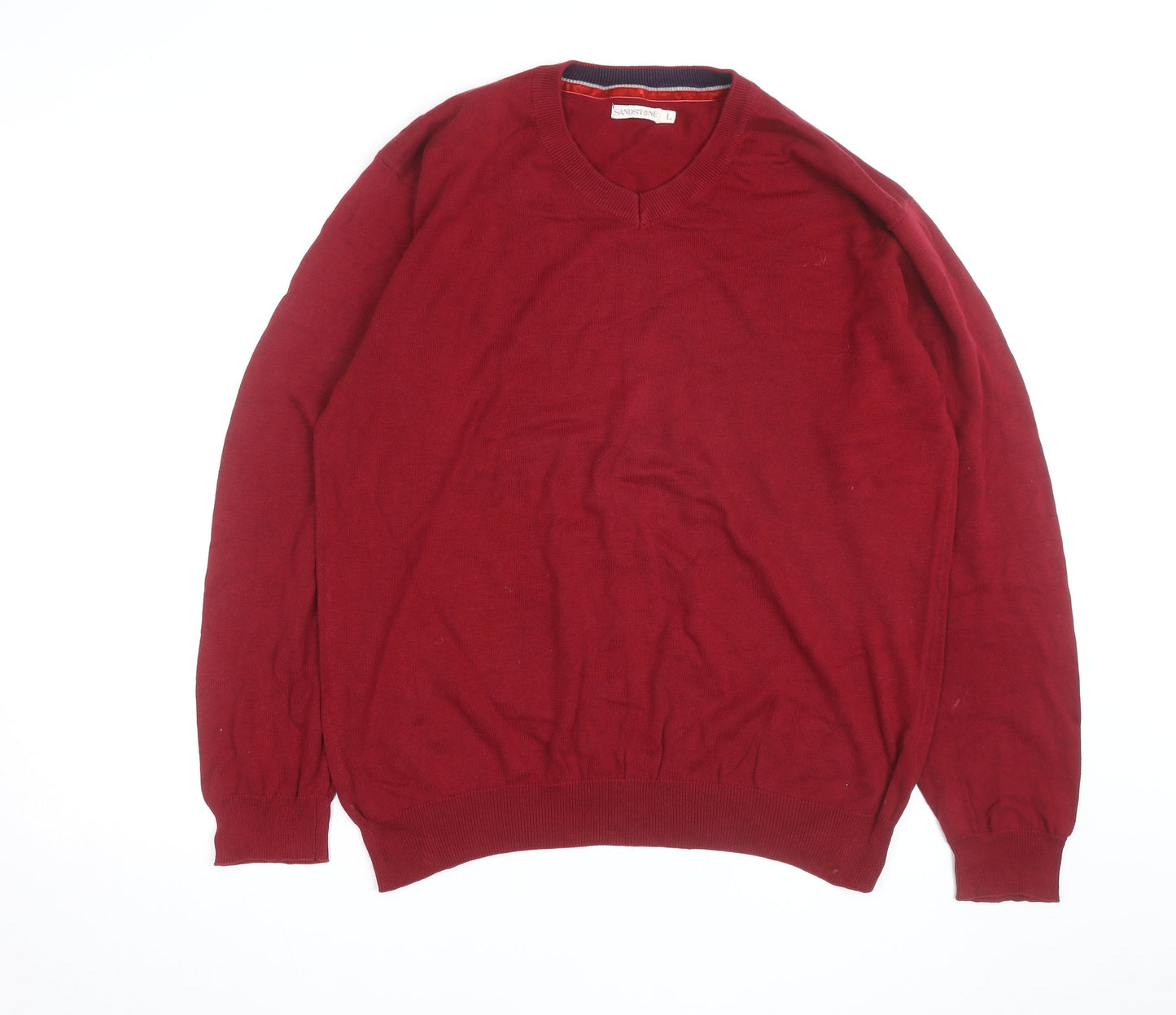 Sandstone Men's Red Cotton V-Neck Pullover Jumper Size L