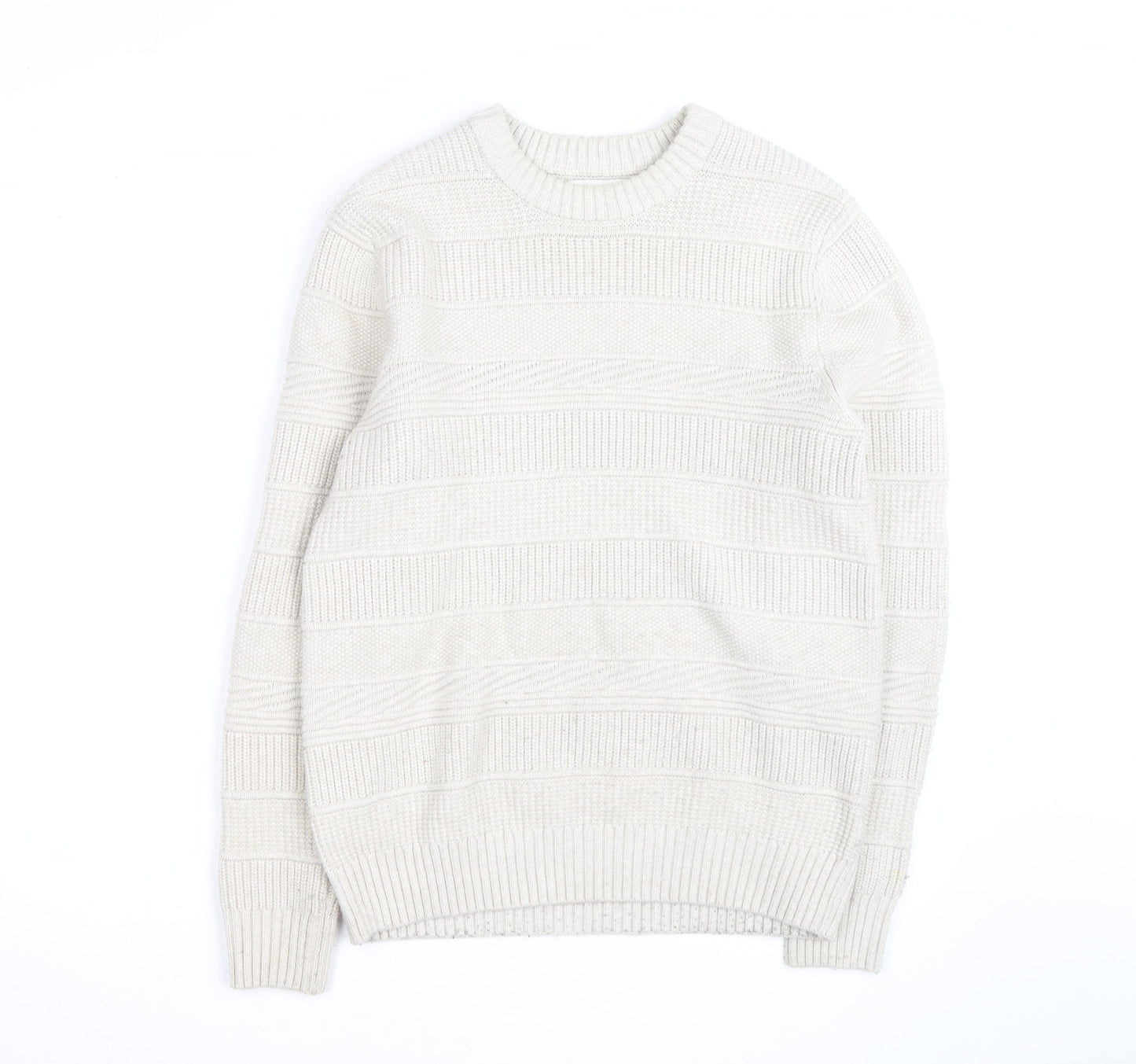 Marks and Spencer Men's Ivory Knit Cotton Blend Crew Neck Jumper M
