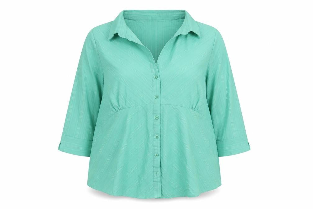 Front view of Dorothy Perkins Women's Green 3/4 Sleeve Button-Up Shirt, size 20