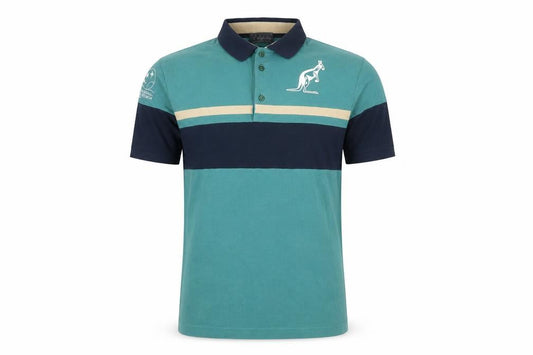 Australian Mens Green Colourblock Polo Shirt L Cotton Short Sleeve