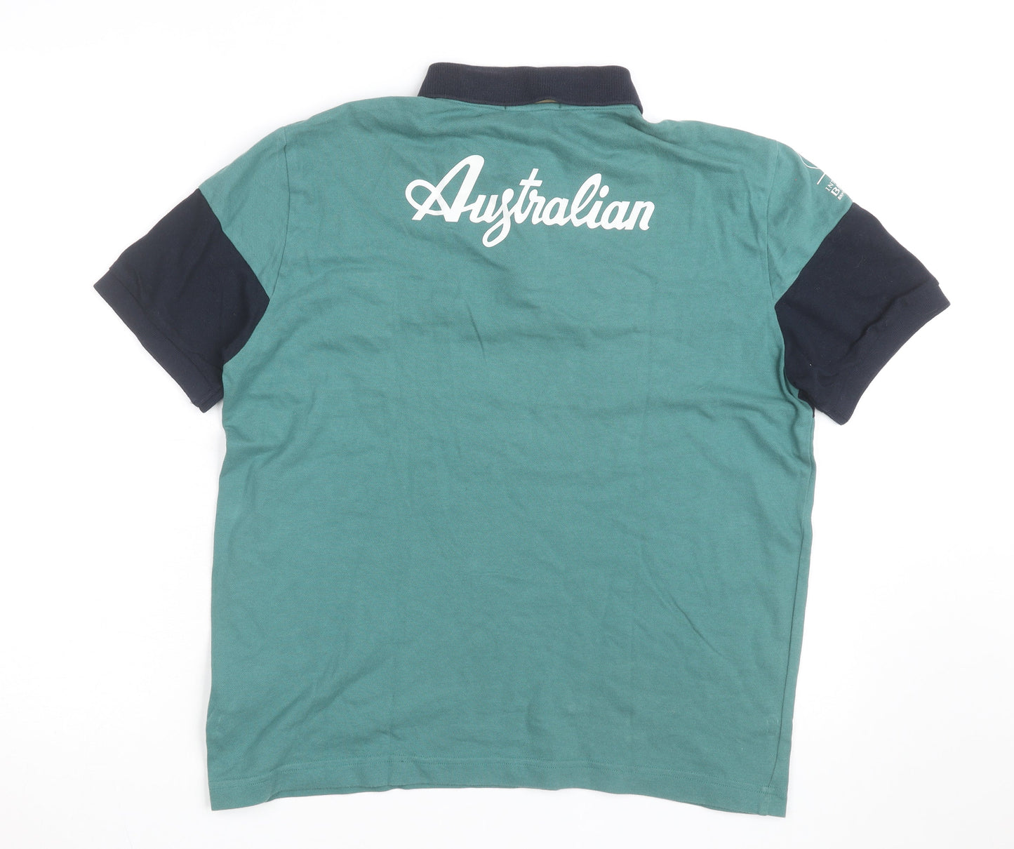 Australian Mens Green Colourblock Polo Shirt L Cotton Short Sleeve