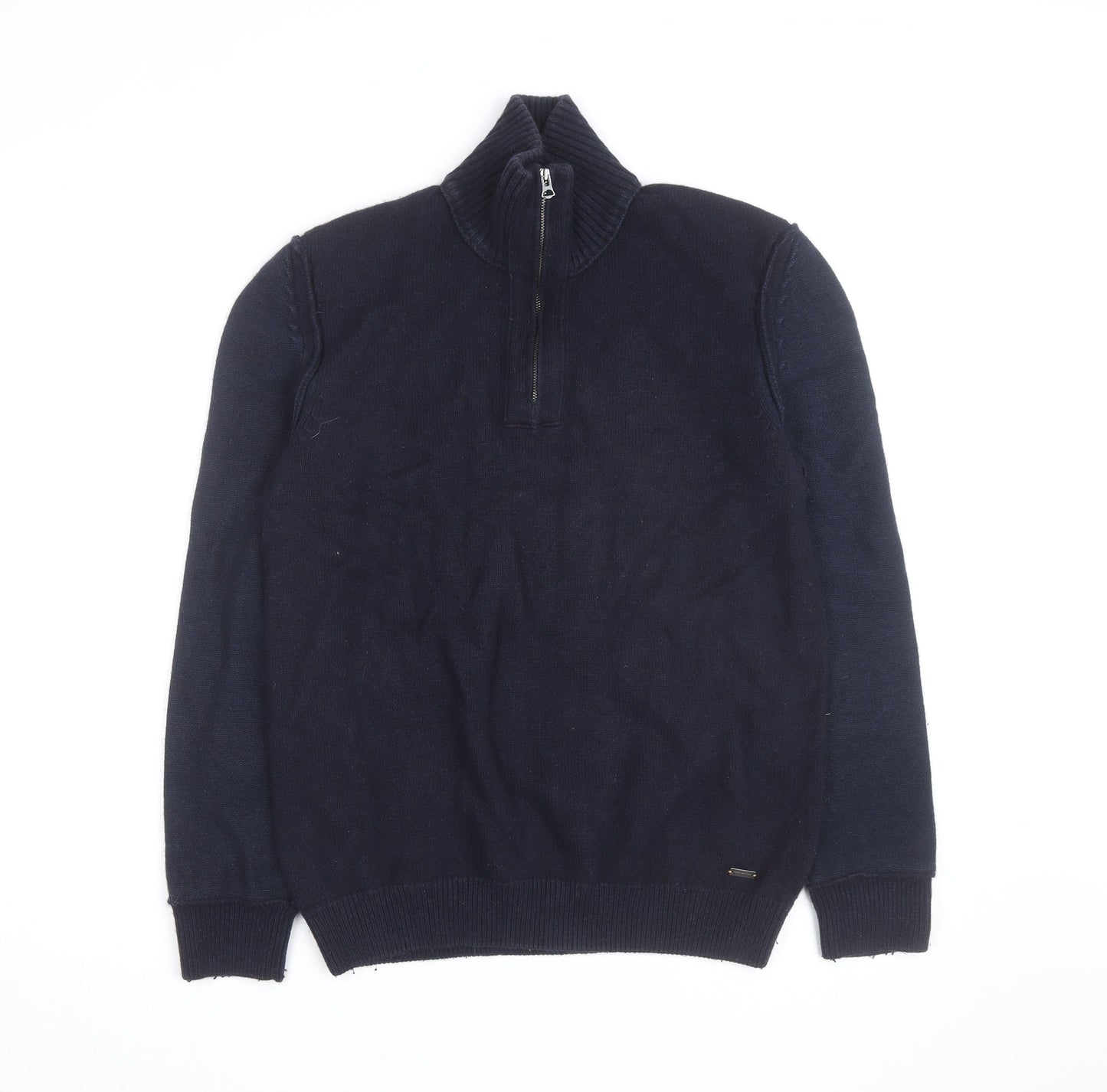 BOSS Hugo Boss Mens Blue Wool Blend Half Zip Jumper Size M