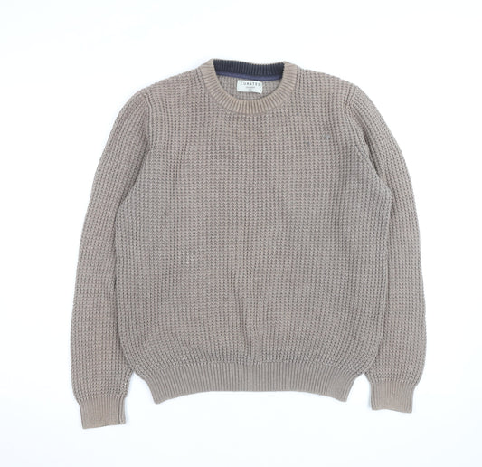 Curated Stockholm Men’s Beige Cotton Chunky Knit Jumper M